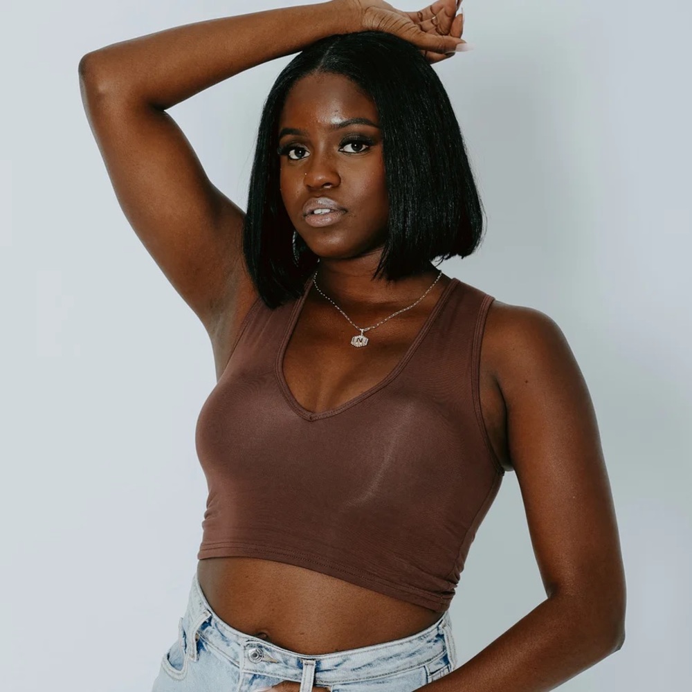 Klassy Network V Neck Brami (Crop) - Brown, Size Small